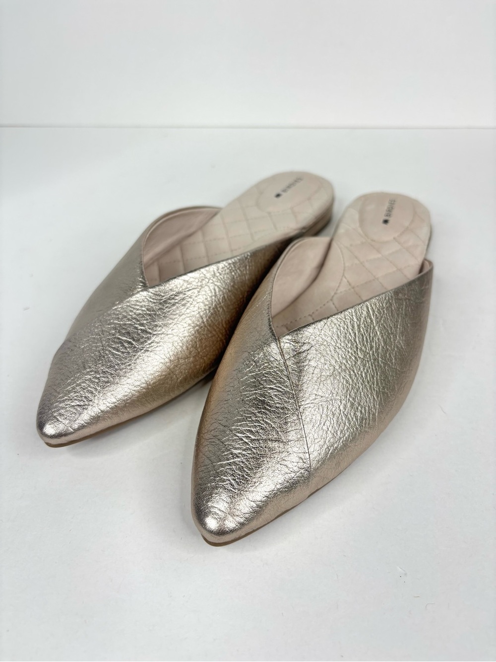 Birdies The Swan Leather Pointed Flat Slip-on Mules Gold Metallic Retro Glam 9.5 - Picture 8 of 10
